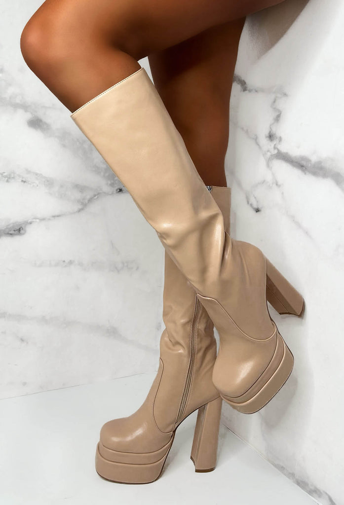 Beige hot sale platform boots