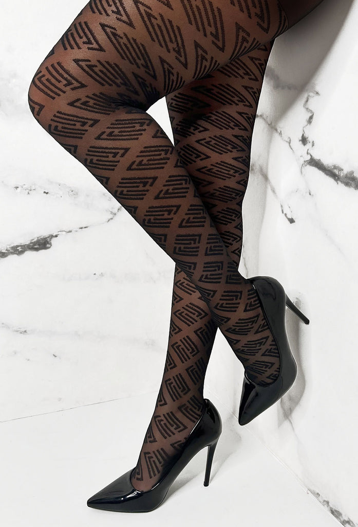 Icon Black Patterned Tights  Pink Boutique – Pink Boutique UK