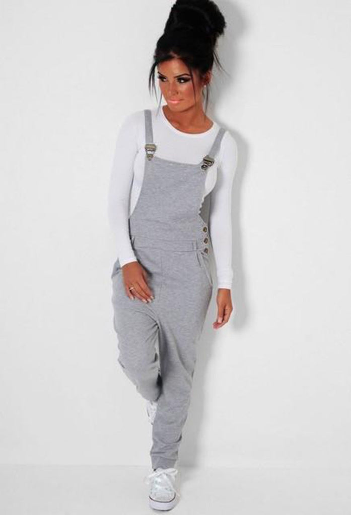 Hype Girls' Jersey Dungarees, Grey, 7-8 years