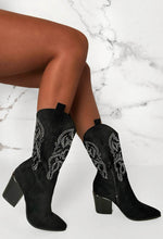 Love Shy Black Diamond Embellished Cowboy Boots