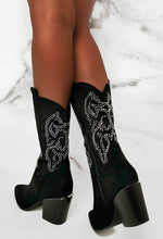 Love Shy Black Diamond Embellished Cowboy Boots