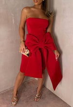 Classy Dream Red Bandeau Bow Skirt Midi Dress