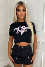 Black Cropped Slogan T-Shirt