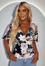 Bloomed Bliss Navy Leopard And Floral Ruched Top