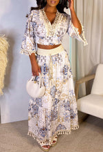 Boho Illusion Light Blue Boho Drawstring Elasticated Maxi Skirt