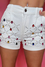 Embellished White Denim Shorts