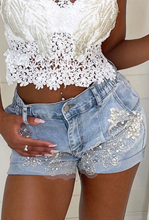 Diamonds And Pearls Denim Shorts - Frock Candy