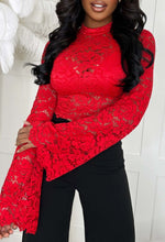 Delicate Dream Red Flare Sleeve Lace Top