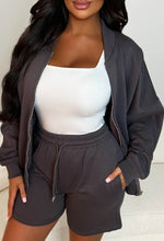 Work Through It Grey Bomber Jacket and Short Loungewear Set