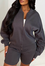 Work Through It Grey Bomber Jacket and Short Loungewear Set