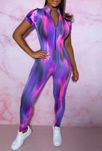 Let's Make Chemistry Purple Tie Dye Zip Up Ribbed Waist Enhancing Jumpsuit