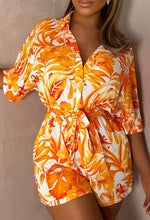 Into Paradise Orange Button up Playsuit