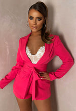 Officially In Love Hot Pink Wrap Waist Cinching Belt Blazer And Shorts Co-Ord Set