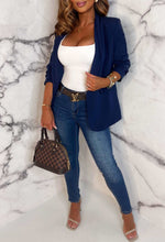 Always Iconic Navy Shawl Ruched Sleeve Blazer