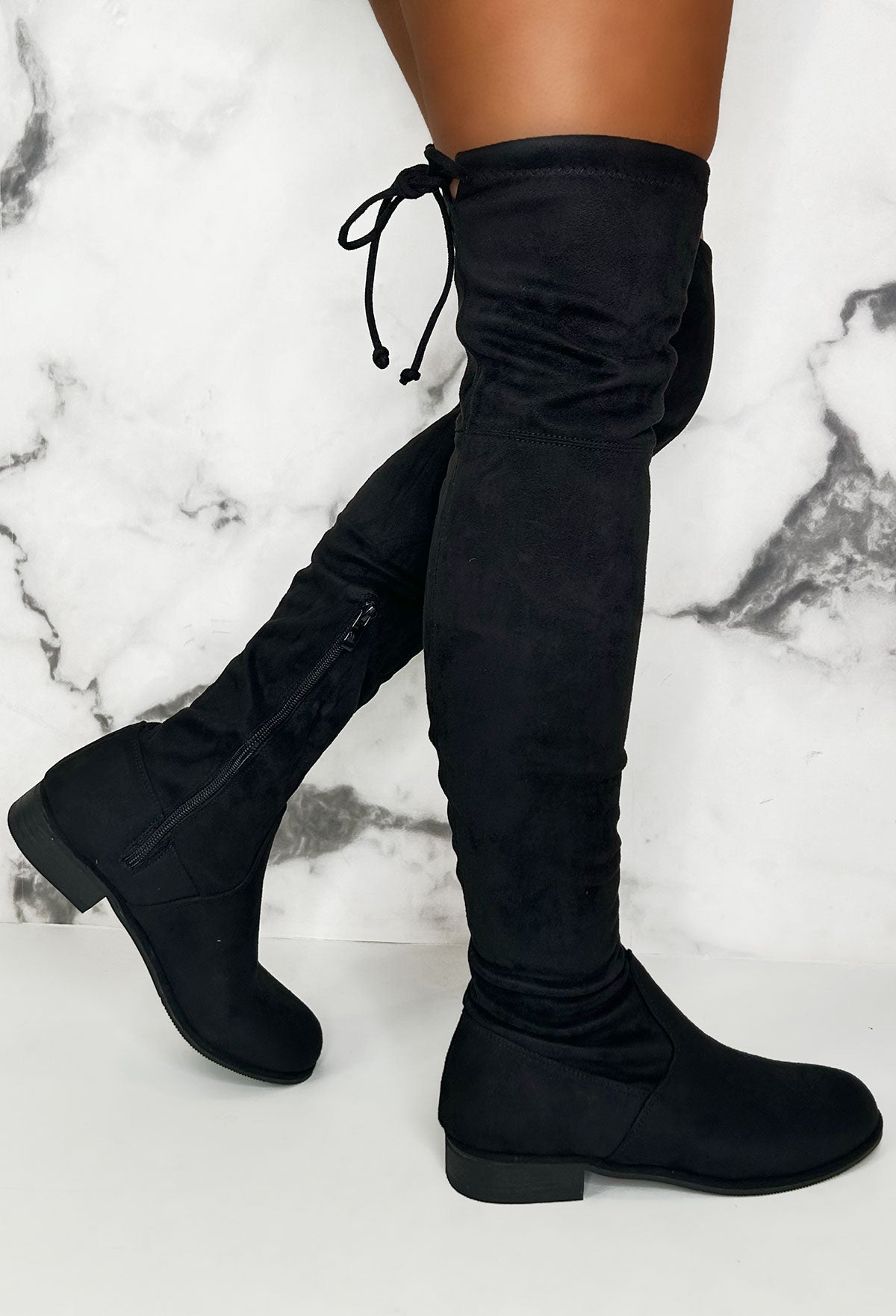 Long black hot sale boots flat