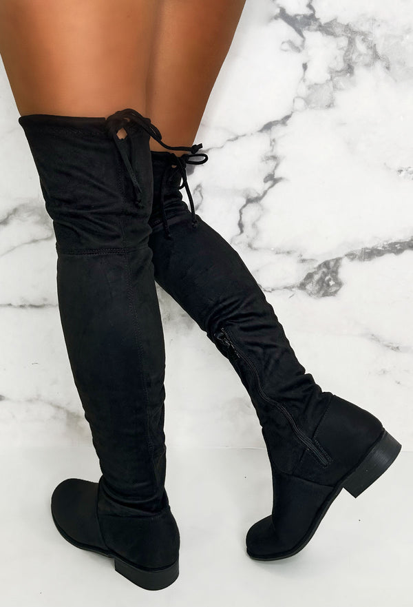 Black suede stretch on sale knee high boots