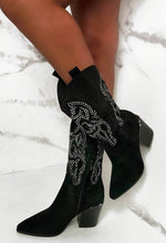 Love Shy Black Diamond Embellished Cowboy Boots