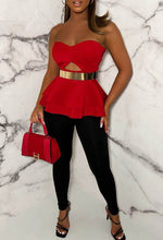 Romantic Chic Red Cut Out Peplum Scuba Top