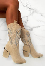 Love Shy Cream Diamond Embellished Cowboy Boots