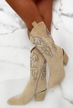 Love Shy Cream Diamond Embellished Cowboy Boots