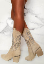 Love Shy Cream Diamond Embellished Cowboy Boots