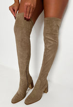 Can't Handle Me Beige Stretch Faux Suede Thigh High Boot