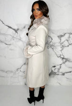 Pure Fantasy Beige Faux Fur Trimmed Belted Coat