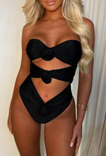 Summer Corsage Black Flower Embellished Cut Out Swimsuit