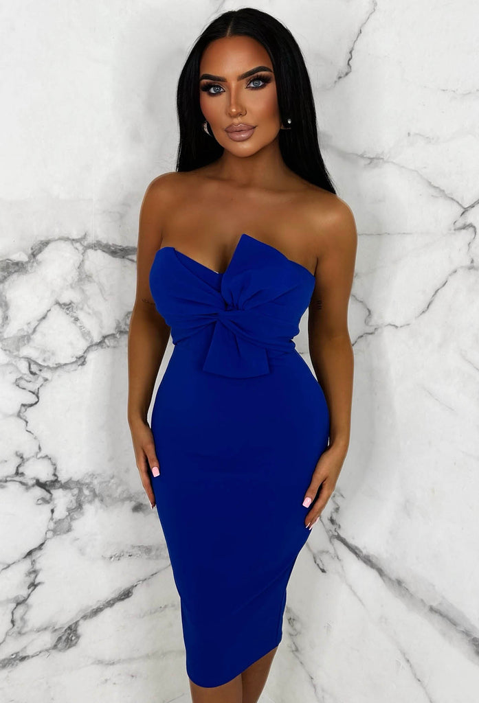 Knot Your Baby Cobalt Twist Front Bandeau Stretch Midi Dress | Pink ...