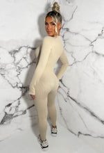 Zip Me Up Beige Long Sleeve Waist Cinching Zip Up Unitard