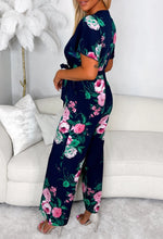 Climbing Rose Navy Tie Waist Cross Front Jumpsuit