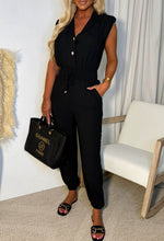 The One Black Gold Button Up Sleeveless Jumpsuit