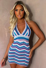 Colourful Dreams Multi Zig Zag Striped Crochet Halterneck Mini Dress