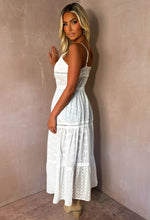 Sunset Soiree White Open Front Broderie Anglaise Maxi Top