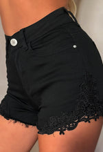 Laced Illusion Black Stretch Denim & Lace Cut Off Shorts