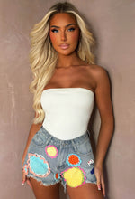 Boho Destiny Light Blue Crochet Denim Shorts