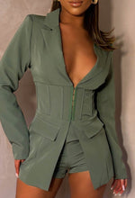 Corset Cute Khaki Corset Detail Blazer And Shorts Co-Ord Set