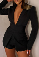 Officially In Love Black Wrap Waist Cinching Belt Blazer And Shorts Co-Ord Set