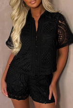 Bohemian Bliss Black Crochet Shirt And Shorts Co-Ord Set