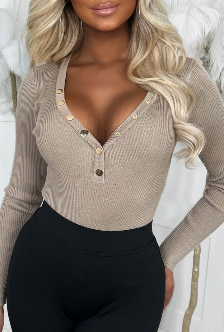 Nude Stretch High Rise Plunge Long Sleeve Bodysuit