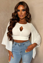 Luxe Haven White Flared Sleeve Key Hole Crop Top