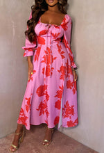 Pretty Vibe Pink Floral Long Sleeve Milkmaid Style Midi Dress