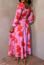 Pretty Vibe Pink Floral Long Sleeve Milkmaid Style Midi Dress