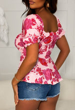 Miss This Love Pink Short Sleeve Milkmaid Peplum Top