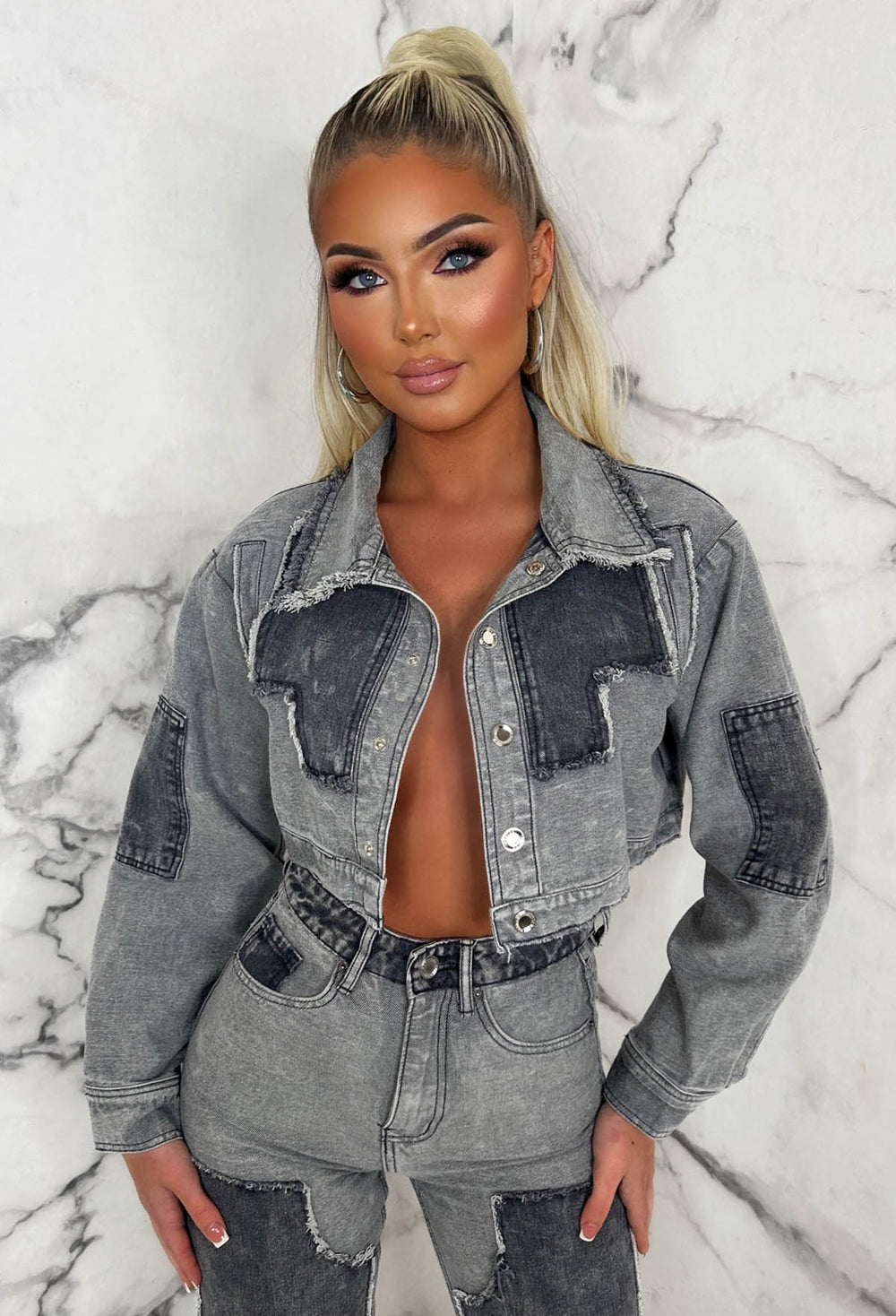 Grey denim clearance crop jacket