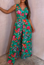 She's So Fancy Multi Rose Print Ruched Waist Over Skirt Jumpsuit