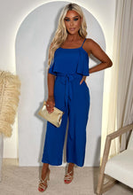 Feelin It Cobalt Tie Waist 3/4 Leg Jumpsuit