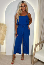 Feelin It Cobalt Tie Waist 3/4 Leg Jumpsuit