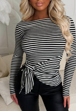 Get Your Own Monochrome Knot Detail Stretch Striped Long Sleeve Top