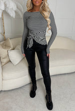 Get Your Own Monochrome Knot Detail Stretch Striped Long Sleeve Top